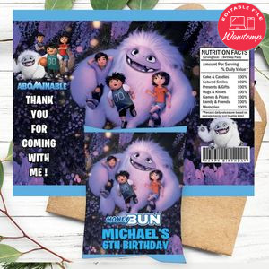 Abominable Birthday Honey Buns Snack Bag Label Customizable Instant Download