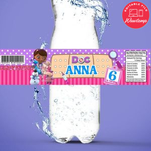 Doc McStuffins Birthday Water Bottle Label Template to Print at Home Instant Download