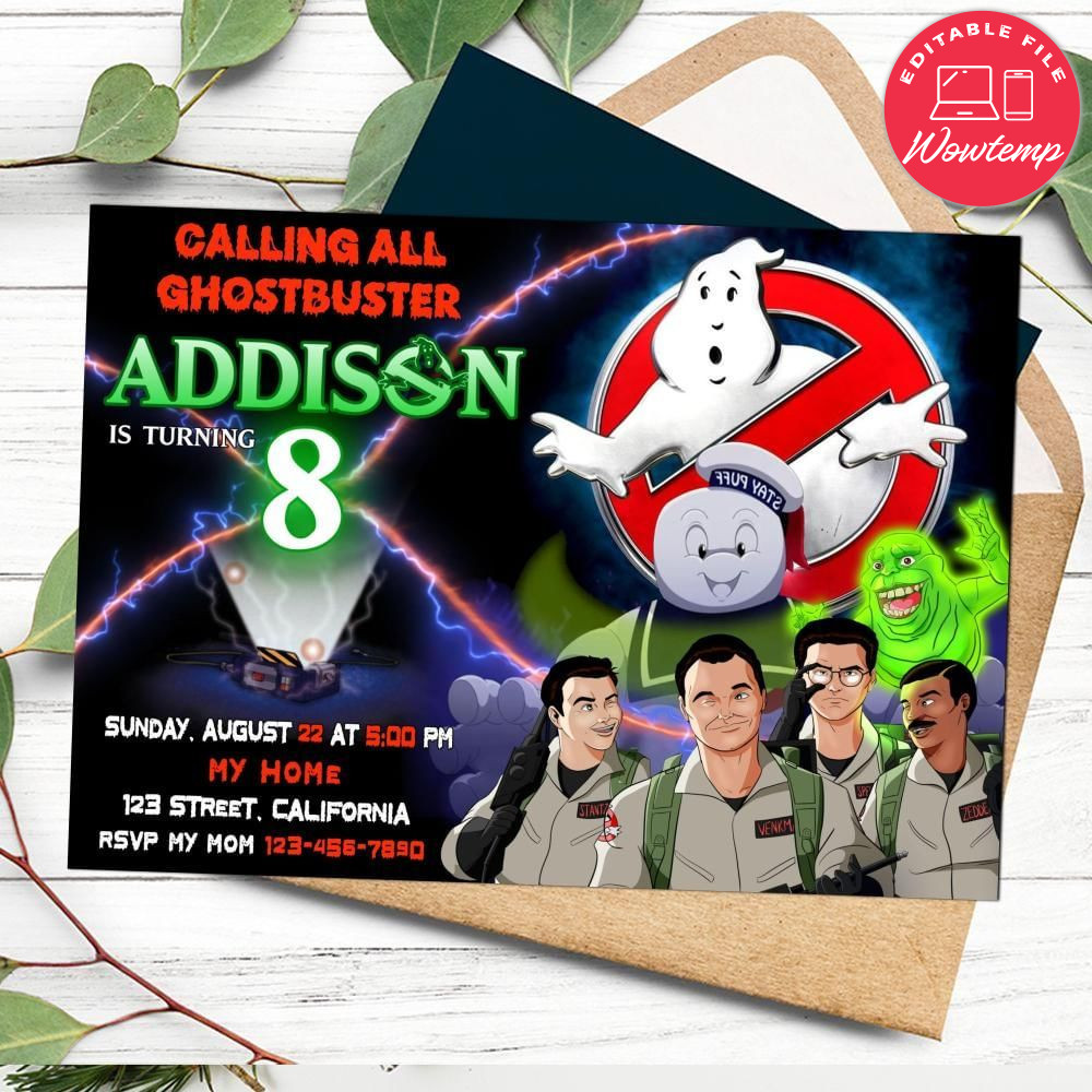 Ghostbusters Birthday Flyer Customizable Template to Print at Home Instant Download