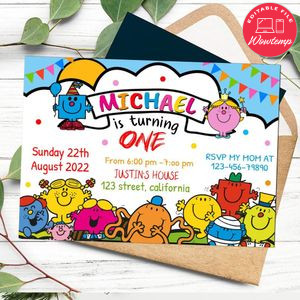 Little Miss Mr. Men Birthday Flyer Customizable Template to Print at Home Instant Download
