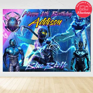 Blue beetle Birthday Backdrop Digital File Template Instant Download