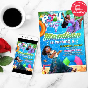 Encanto pool party Invitation Customizable Template to Print at Home Instant Download