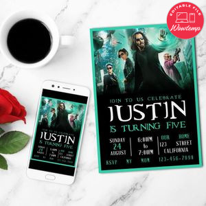 The matrix Birthday Invitation Customizable Template to Print at Home Instant Download