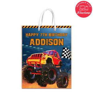 Monster Truck Gift Bag Label Template Printable Instant Download