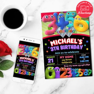 Numberjacks Mobile Invite Customizable Template Instant Download