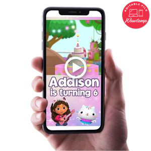 Gabby dollhouse Birthday Video Invitation Digital Template Customizable Instant Download