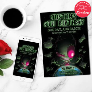 Invader Zim Birthday Flyer Customizable Template to Print at Home Instant Download