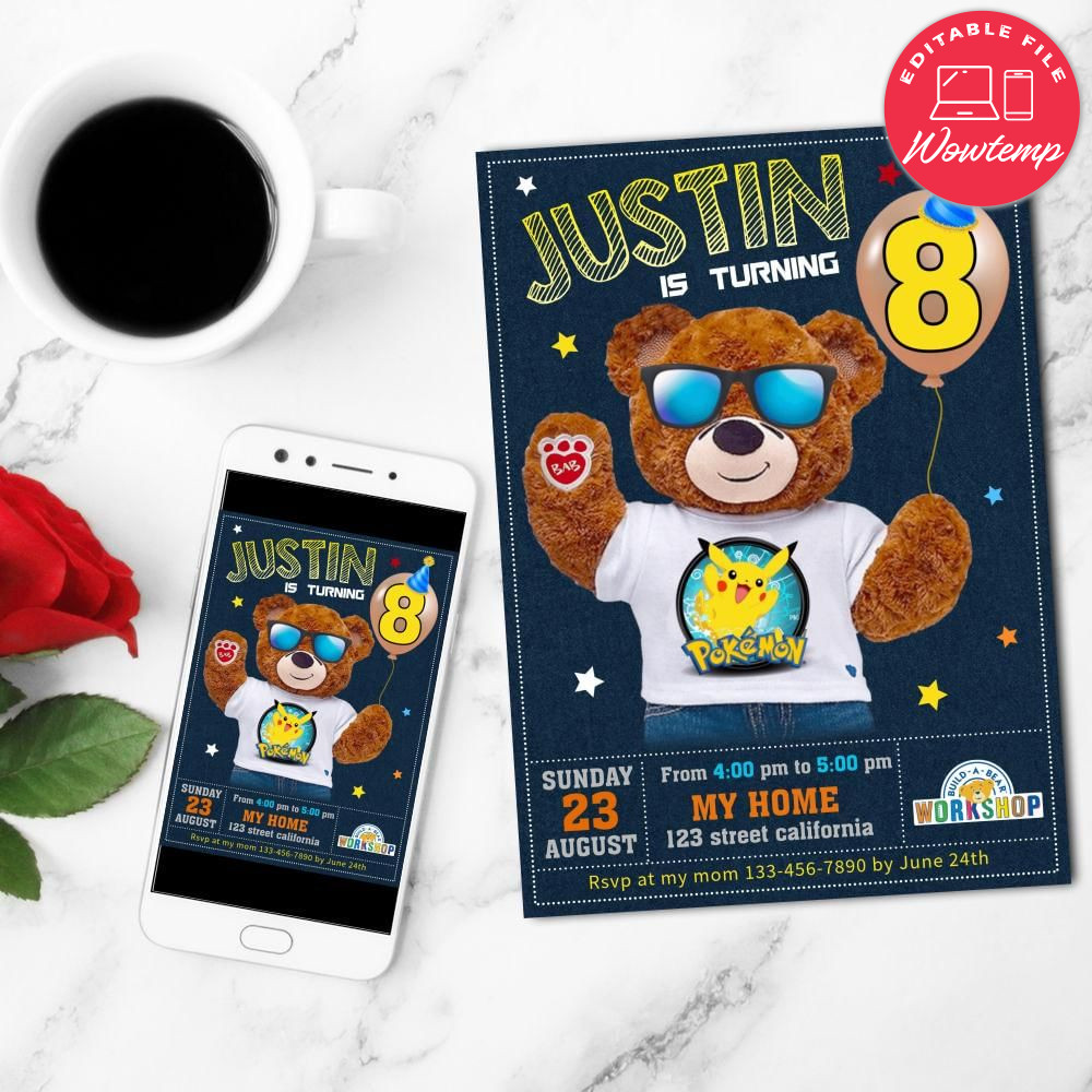 Build a bear Invitation Customizable Template DIY | Wowtemp