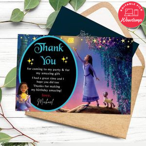 Wish Disney Thank you card Customizable Template to Print at Home Instant Download