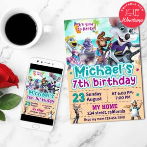 Chuck E Cheese´s Band Digital Birthday Mobile Invite Customizable Template Instant Download