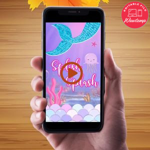Mermaid Tail Birthday Video Invitation Digital Template Customizable Instant Download