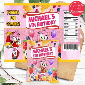 Amy Rose Birthday Party Fruit Snack Bag Digital File Printable Instant Download