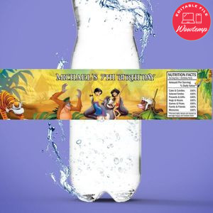 The jungle book Birthday Water Bottle Label Template to Print at Home Instant Download