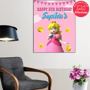 Princess Peach Birthday Poster Digital File Printable Instant Download