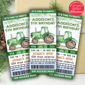 Tractor Ticket Invitation Customizable Template Instant Download