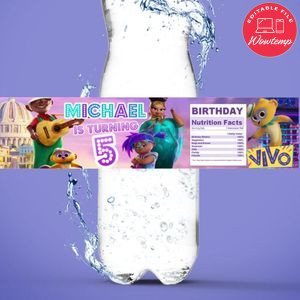 Vivo Movie Birthday Water Bottle Label Template to Print at Home Instant Download