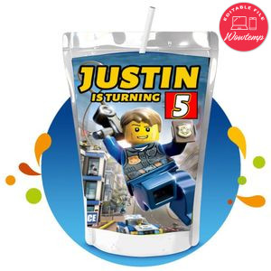 Lego City Capri Sun Birthday Labels Digital File Printable Instant Download