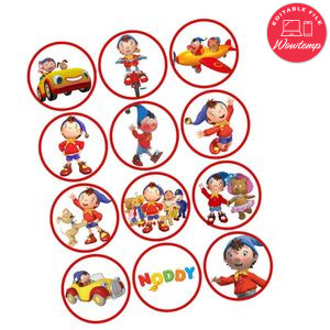 Noddy Cupcake Toppers Template Printable Instant Download