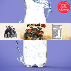 Four wheeler Bottle Label Birthday Water Bottle Label Template to Print at Home Instant Download