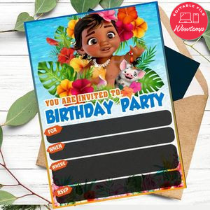 Baby Moana fill in blank Invitation Customizable Template to Print at Home Instant Download