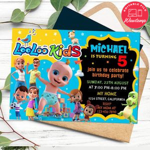 LooLoo Kids Birthday Invitation Customizable Template to Print at Home Instant Download