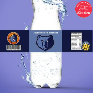 Memphis Grizzlies Birthday Water Bottle Label Template to Print at Home Instant Download