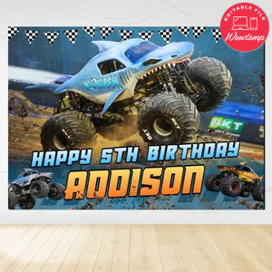 Megalodon Monster Birthday Backdrop Digital File Template Instant Download