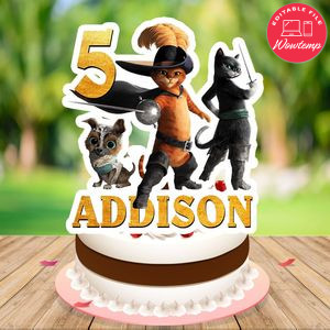 Puss in Boots Birthday Cake Topper Template Printable Instant Download