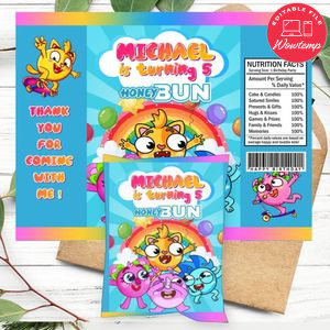 Baby Zoo Birthday Honey Buns Snack Bag Label Customizable Instant Download