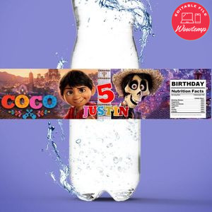 Coco Disney Birthday Water Bottle Label Template to Print at Home Instant Download