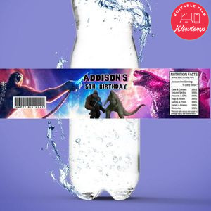 Godzilla Kong New Empire Bottle Label Birthday Water Bottle Label Template to Print at Home Instant Download