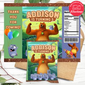 Grizzy and the lemmings Birthday Party Chip Bag Digital File Printable Instant Download