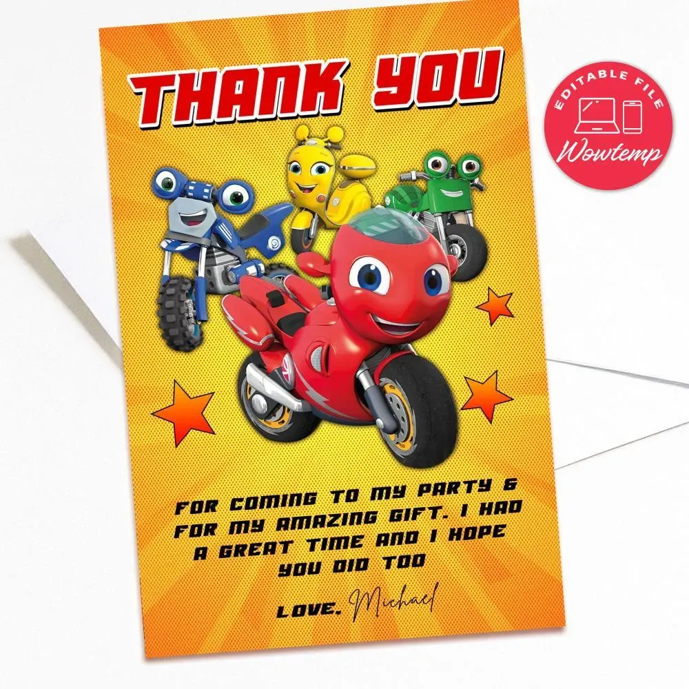 Ricky Zoom Thank You Card Customizable Template DIY | Wowtemp
