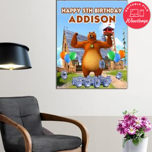 Grizzy And The Lemmings Birthday Poster Digital File Printable Instant Download