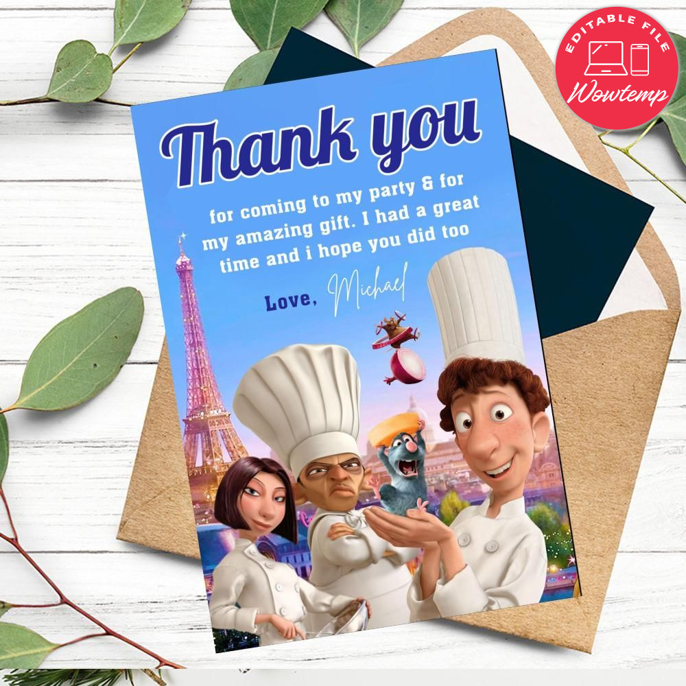Ratatouille Thank You Card Customizable Template DIY | Wowtemp