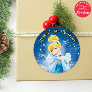 Cinderella Circle Sticker Template Customizable to Print at Home Instant Download