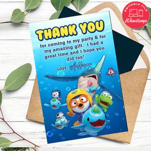 Pororo Thank You Card Customizable Template To Print At Home Instant Download