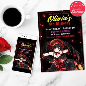 Kurumi Tokisaki Mobile Invite Customizable Template Instant Download