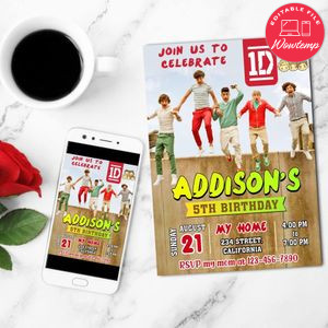One Direction Mobile Invite Customizable Template Instant Download