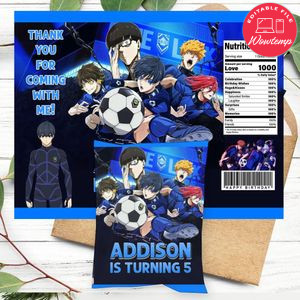 Blue lock Birthday Party Chip Bag Digital File Printable Instant Download