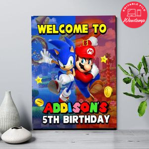 Sonic Mario Birthday Welcome Sign Digital File Printable Instant Download