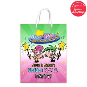 The Fairly Oddparents Gender Reveal Gift Bag Label Template Printable Instant Download