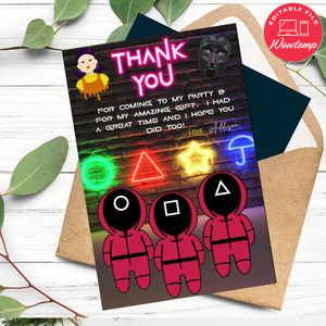 Squid Game Thank You Card Customizable Template To Print At Home Instant Download