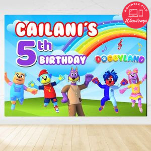 Doggyland Birthday Backdrop Digital File Template Instant Download