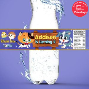 Rhyme time town Birthday Water Bottle Label Template to Print at Home Instant Download