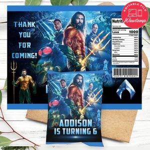 Aquaman 2 Birthday Party Chip Bag Digital File Printable Instant Download