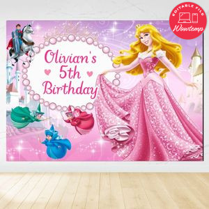 Princess Aurora Birthday Backdrop Digital File Template Instant Download