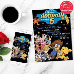 Digimon Birthday Flyer Customizable Template to Print at Home Instant Download