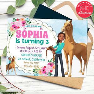 Spirit riding pru granger Birthday Invitation Customizable Template to Print at Home Instant Download