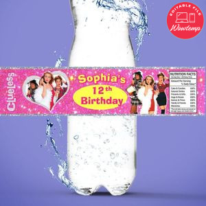 Clueless Bottle Label Birthday Water Bottle Label Template to Print at Home Instant Download